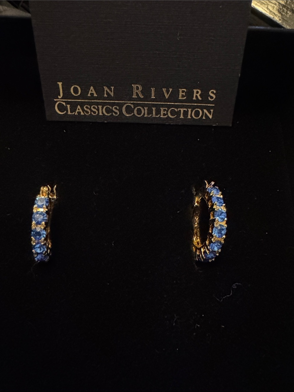 Vintage Joan Rivers Gold-Tone Hoop Earrings with Blue Crystals